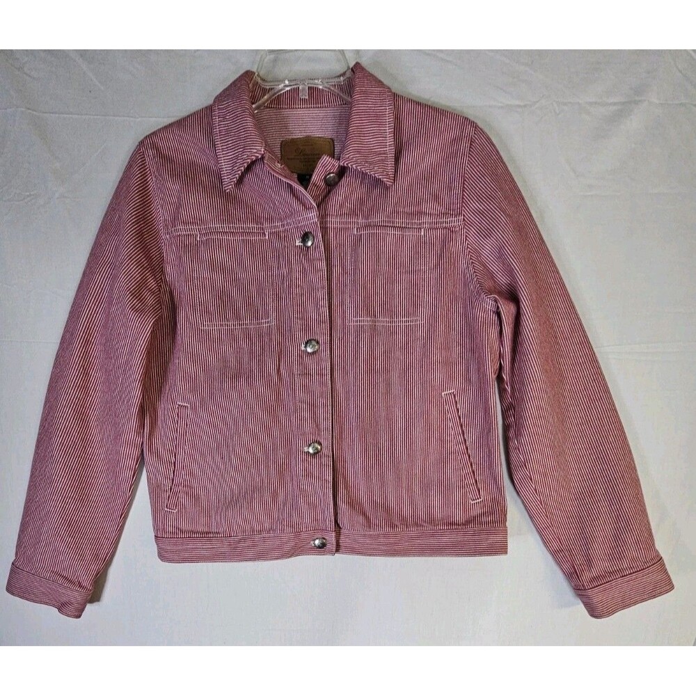 Lauren Ralph Lauren Jacket Women Medium Red Pinstripe Railroad Denim Trucker M